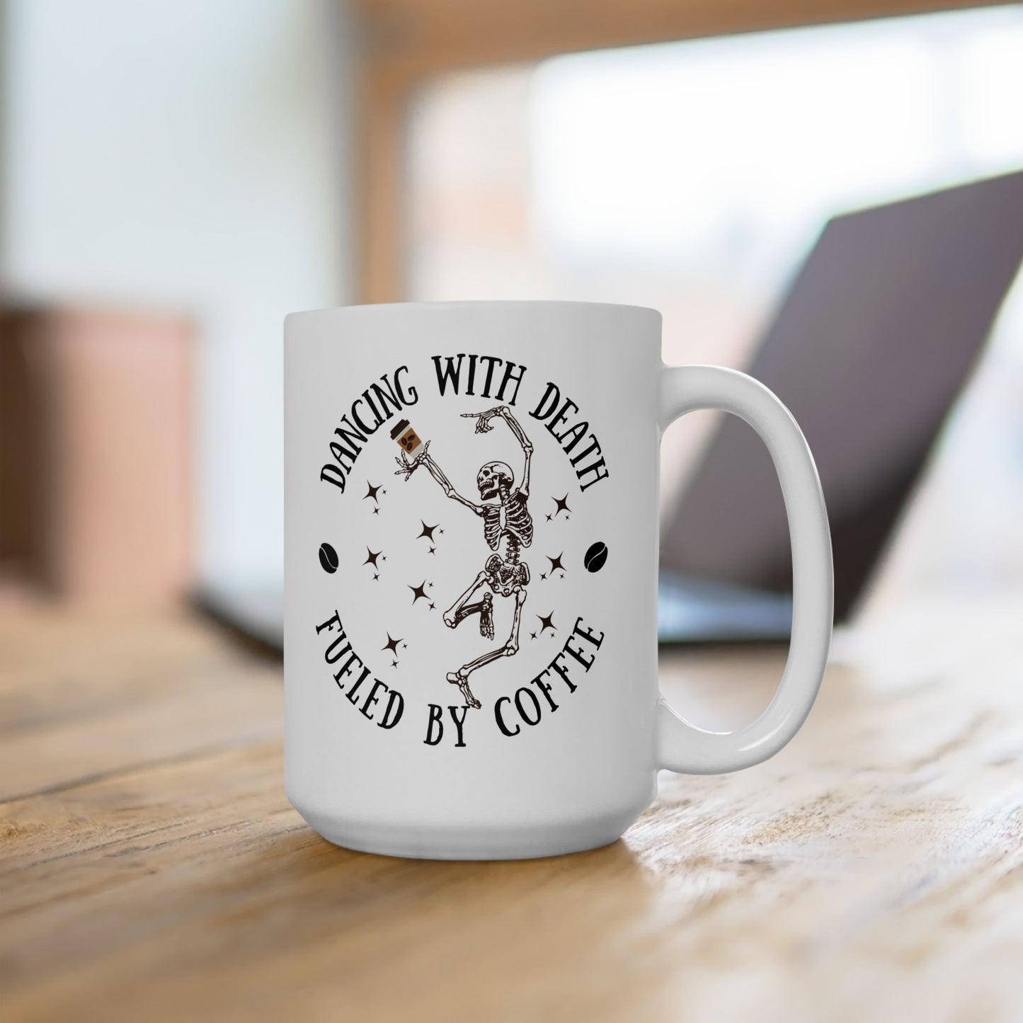 Dancing Skeleton Coffee Mug 11oz 15oz Dancing with Death Coffee Mug | Witchy Ceramic Cup, Occult Gift, Halloween Decor, Ominous Coffee Lover Present, Supernatural Drinking Vessel