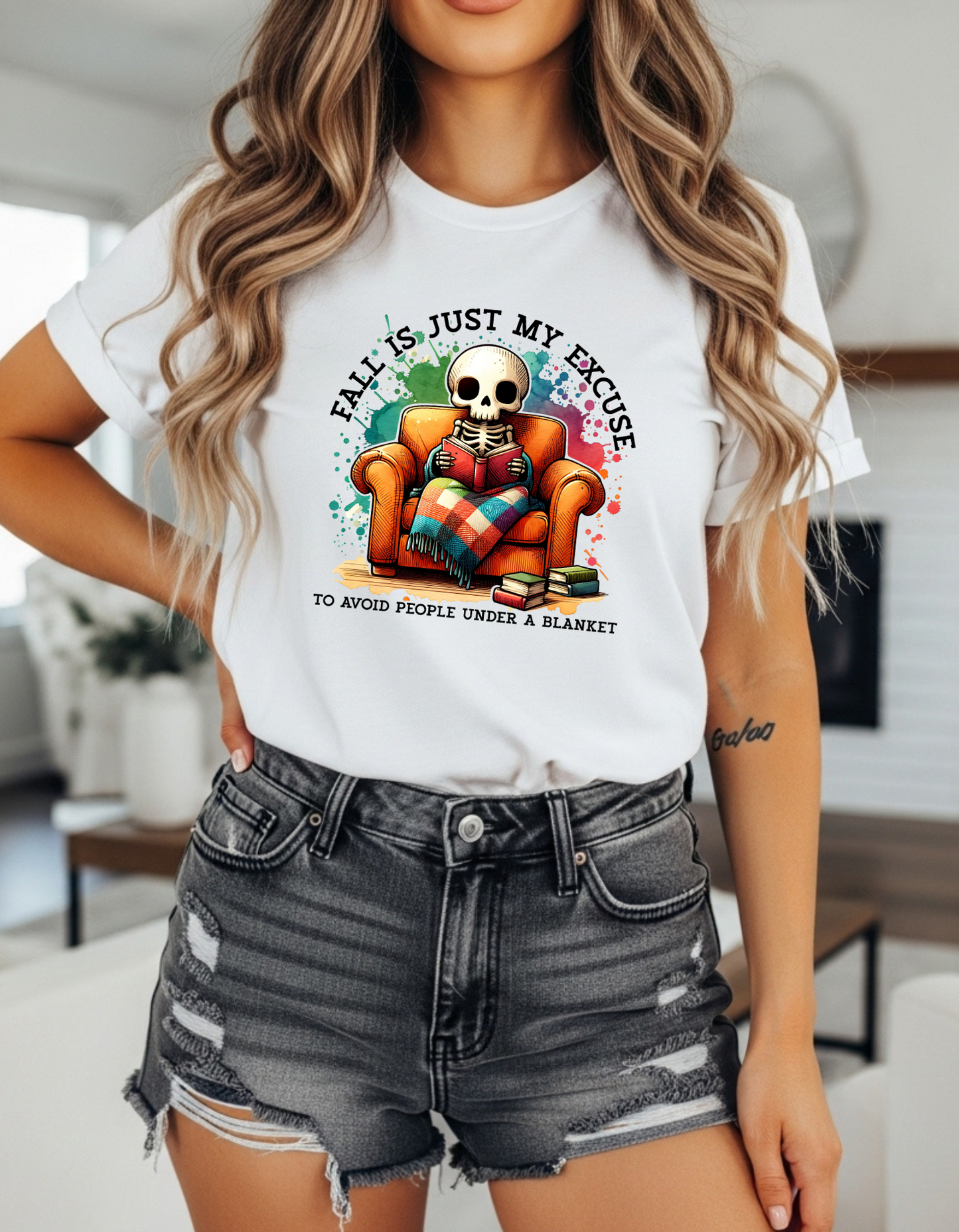 Fall is Just My Excuse to Hide from People Skeleton T-Shirt Halloween Skeleton Tee, Fall Excuse Shirt, Cozy Autumn Top, Unisex Graphic T-Shirt, Perfect for Halloween & Fall Celebrations