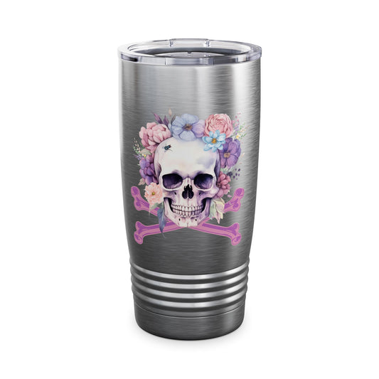 Gothic Floral Skull and Bones Tumbler 20oz Vintage Boho Skull Watercolor Goth Graphic Cup Floral Skull Tumbler with Fly