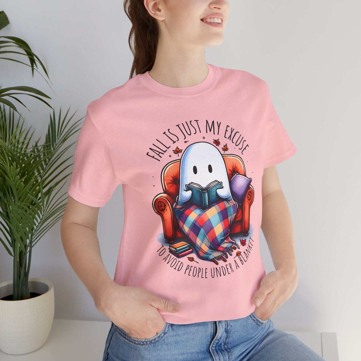 Fall is Just My Excuse to Avoid People T-Shirt Cozy Ghost Fall Tee, Perfect for Fall Nights, Halloween Spirit, Relaxing Home Vibes, Unisex Tee, Gift for Book Lovers, Ghost Lovers