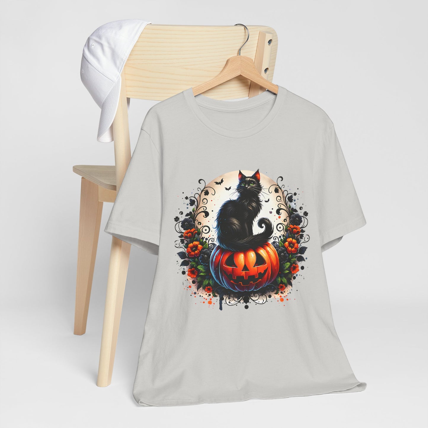 Halloween Black Cat T-Shirt, Unisex Jersey Short Sleeve Shirt, Spooky Fall Fashion, Cat Lover Gift, Autumn Celebrations, Halloween Shirt