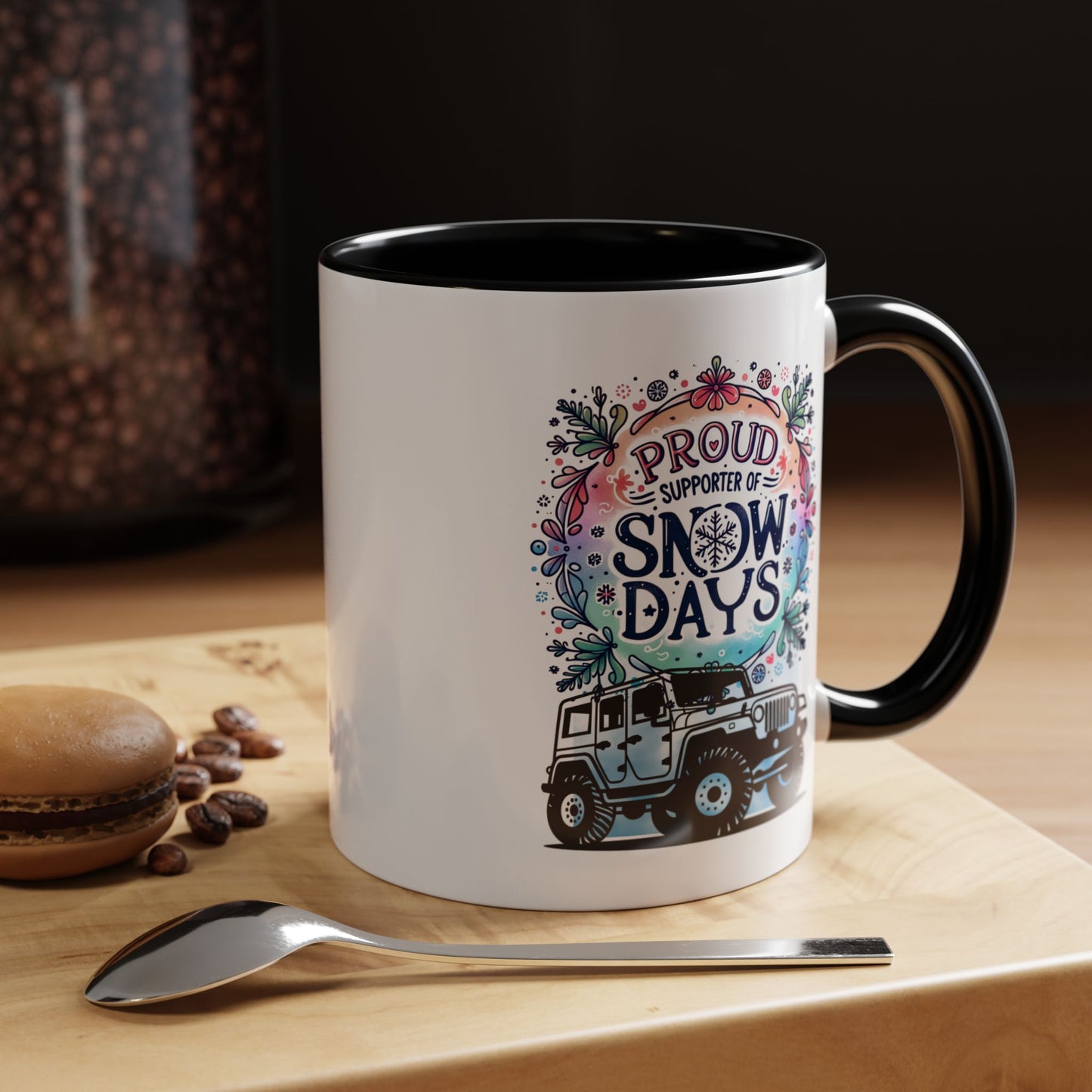 JEEP Coffee Mug Proud Supporter of Snow Days Jeep Coffee Mug, Accent Mug for Jeep Lovers, Winter Beverage Cup, Holiday Gift Idea, Fun Travel Mug