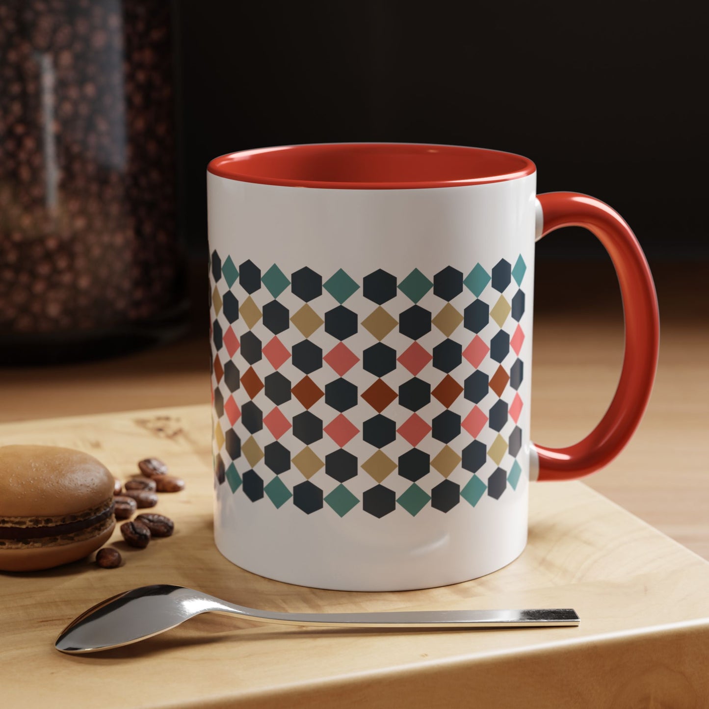 Hex Style Accent 11oz and 15oz Coffee Mug Geometric Pattern Ceramic Cup Gift for Coffee Lovers, Home Decor, Office Mug, Unique Kitchenware