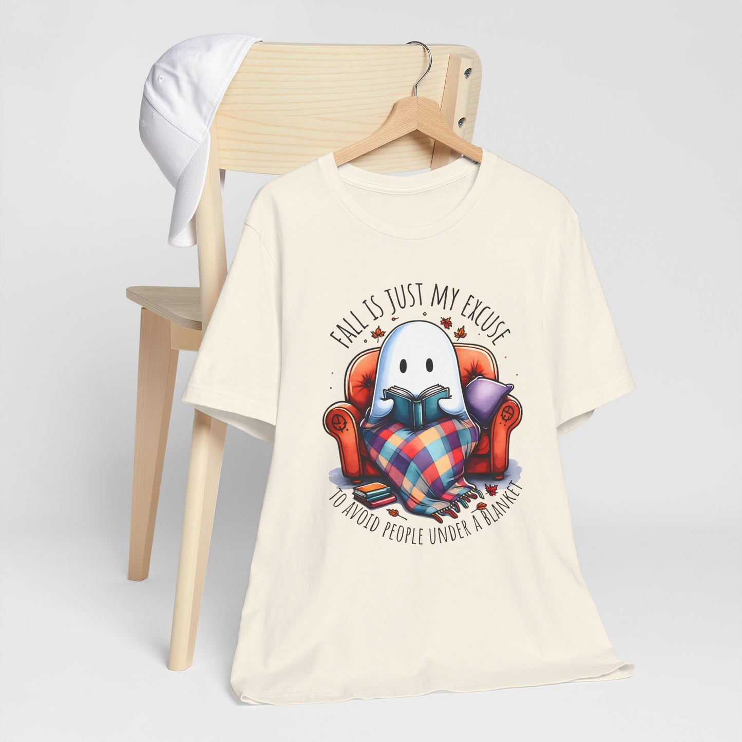 Fall is Just My Excuse to Avoid People T-Shirt Cozy Ghost Fall Tee, Perfect for Fall Nights, Halloween Spirit, Relaxing Home Vibes, Unisex Tee, Gift for Book Lovers, Ghost Lovers