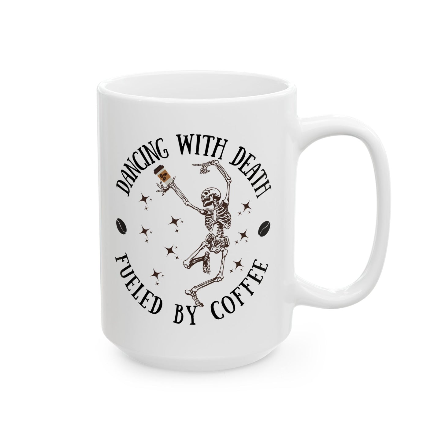 Dancing Skeleton Coffee Mug 11oz 15oz Dancing with Death Coffee Mug | Witchy Ceramic Cup, Occult Gift, Halloween Decor, Ominous Coffee Lover Present, Supernatural Drinking Vessel