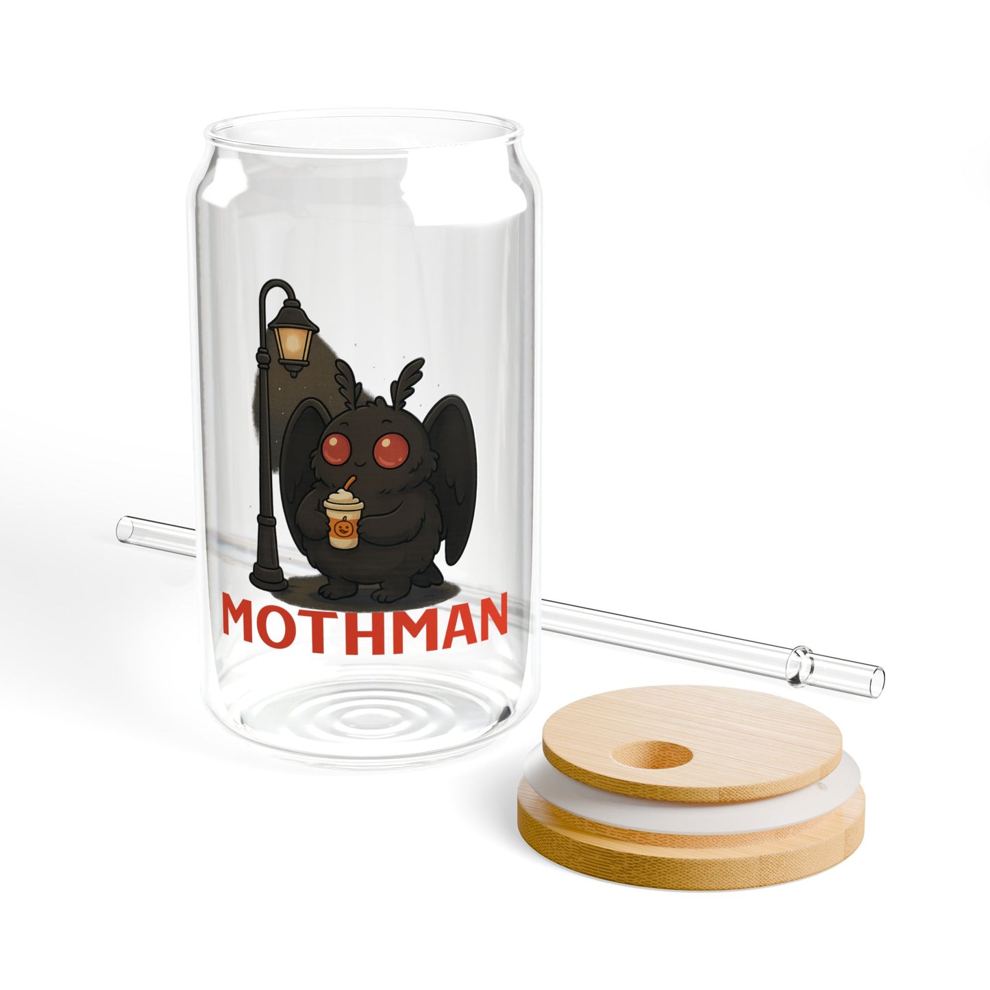 Mothman Sipper Glass Tumbler 16oz With Lid and Straw Cryptid Paranormal Gift