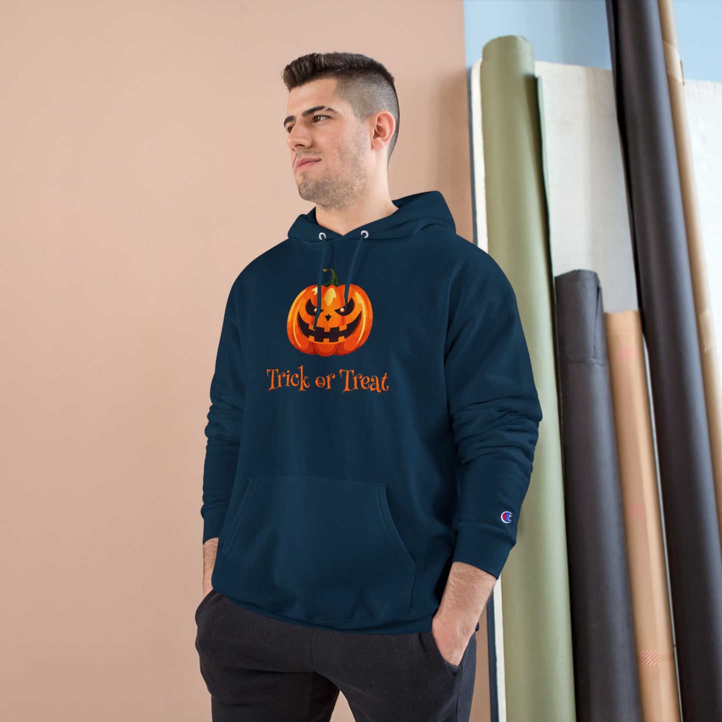 Trick or Treat Halloween Pumpkin Champion Hoodie, Trick or Treat Sweatshirt, Fall Fashion, Cozy Layering, Halloween Costume, Spooky Season