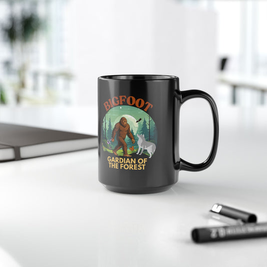 Bigfoot Gardian of the Forest 15oz Black Coffee Mug Unique Sasquatch Coffee Cup Gift for Nature Lovers Funny Bigfoot Fan