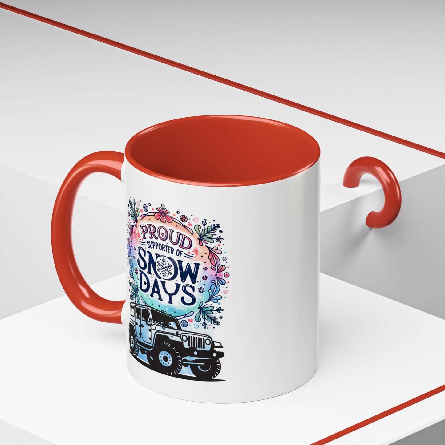 JEEP Coffee Mug Proud Supporter of Snow Days Jeep Coffee Mug, Accent Mug for Jeep Lovers, Winter Beverage Cup, Holiday Gift Idea, Fun Travel Mug