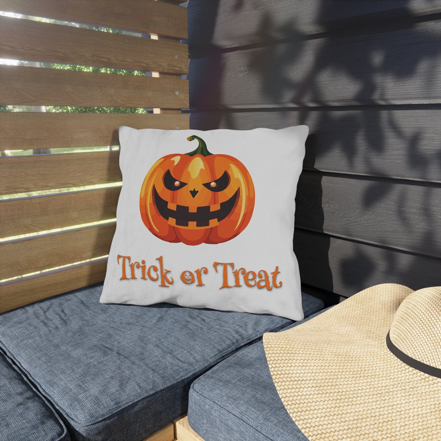 Halloween Outdoor Pillow Trick or Treat Cushion Fall Decor Throw Pillow Spooky Home Accent Pumpkin Pillow for Porch 16 x 16