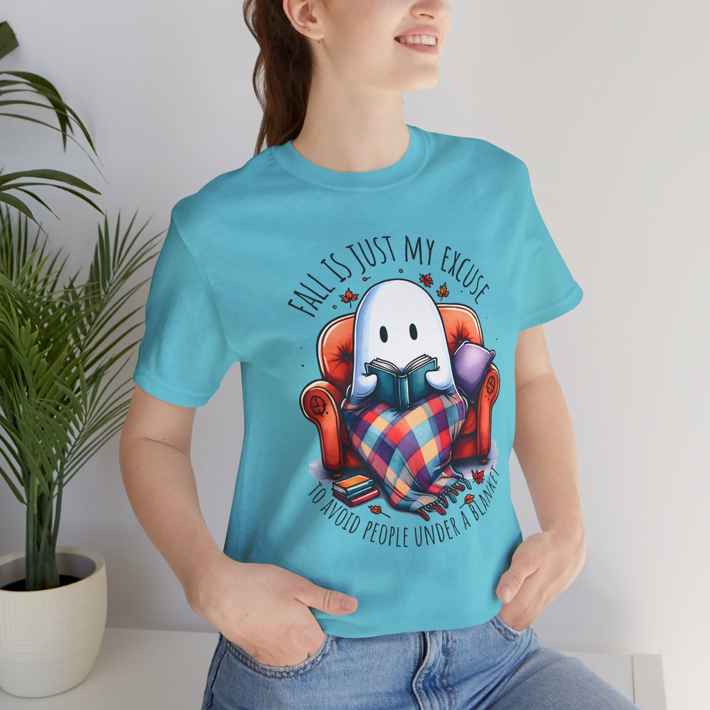 Fall is Just My Excuse to Avoid People T-Shirt Cozy Ghost Fall Tee, Perfect for Fall Nights, Halloween Spirit, Relaxing Home Vibes, Unisex Tee, Gift for Book Lovers, Ghost Lovers