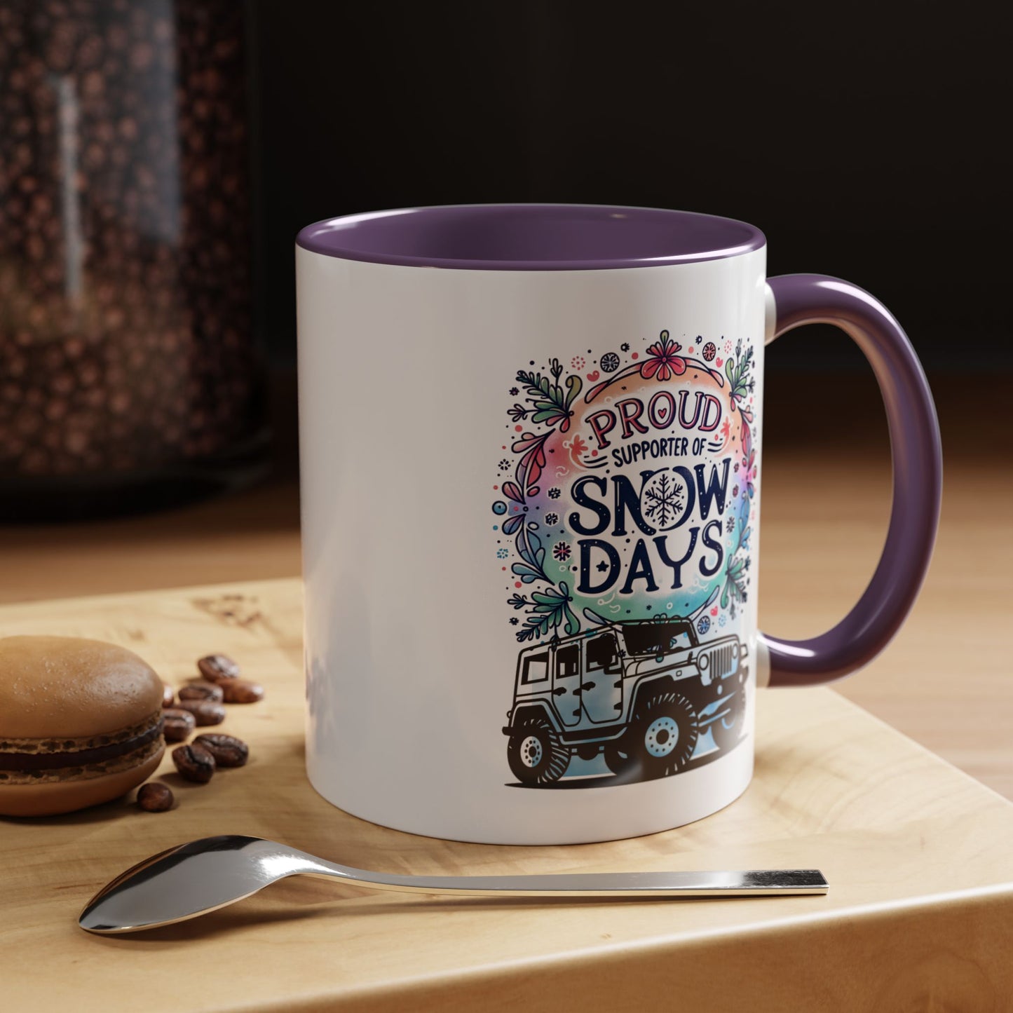 JEEP Coffee Mug Proud Supporter of Snow Days Jeep Coffee Mug, Accent Mug for Jeep Lovers, Winter Beverage Cup, Holiday Gift Idea, Fun Travel Mug