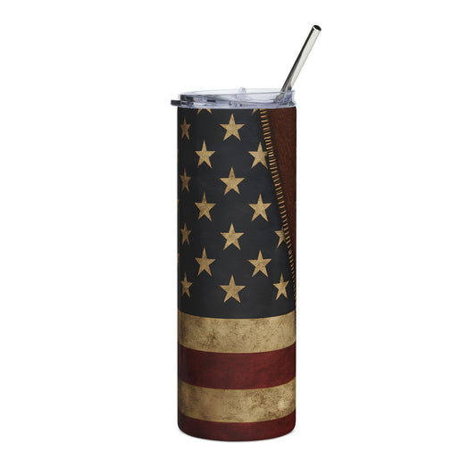 American Flag Football 20oz Steel Tumbler with Lid and Straw