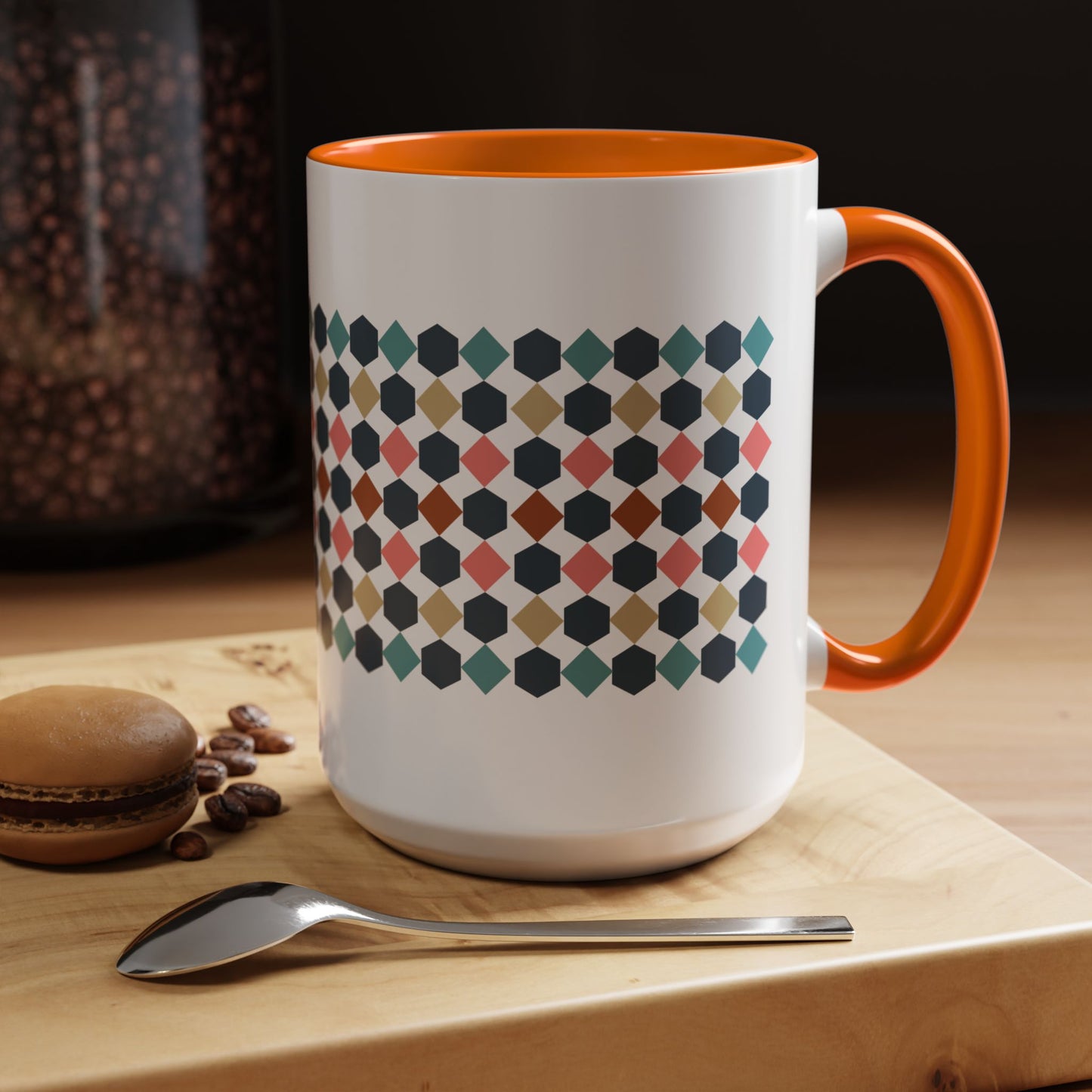 Hex Style Accent 11oz and 15oz Coffee Mug Geometric Pattern Ceramic Cup Gift for Coffee Lovers, Home Decor, Office Mug, Unique Kitchenware