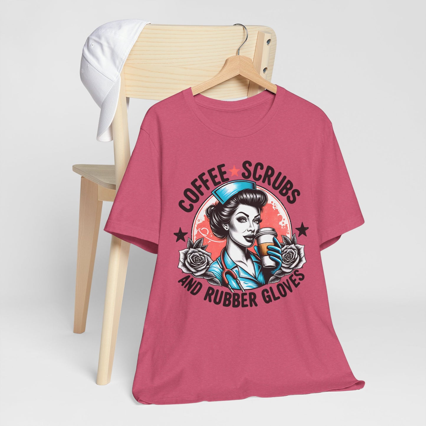 Coffee Scrubs and Rubber Gloves Bella Canvas Tee Fun Medical Profession Shirt, Gift for Nurses, Healthcare Workers, Birthday, Medical Humor