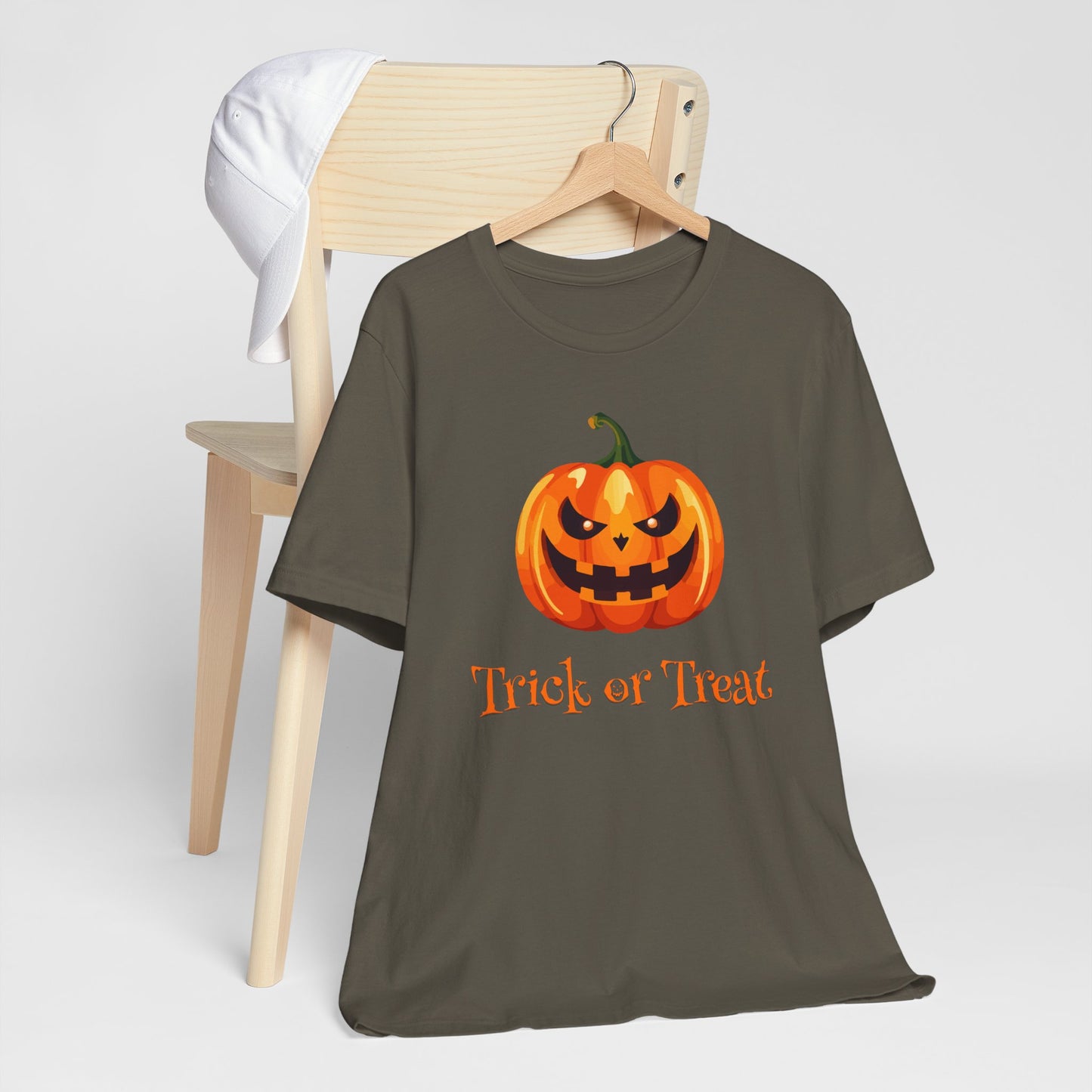 Trick or Treat Halloween Pumpkin Tee Unisex Tee Festive T-Shirt Fall Apparel Spooky Season Shirt Funny Halloween Gift