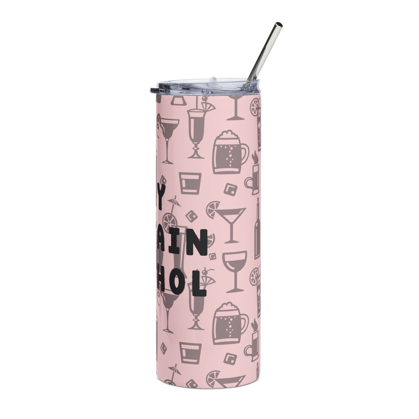 20oz Stainless Tumbler — Pink Cocktail Pattern “May Contain Alcohol” Travel Cup