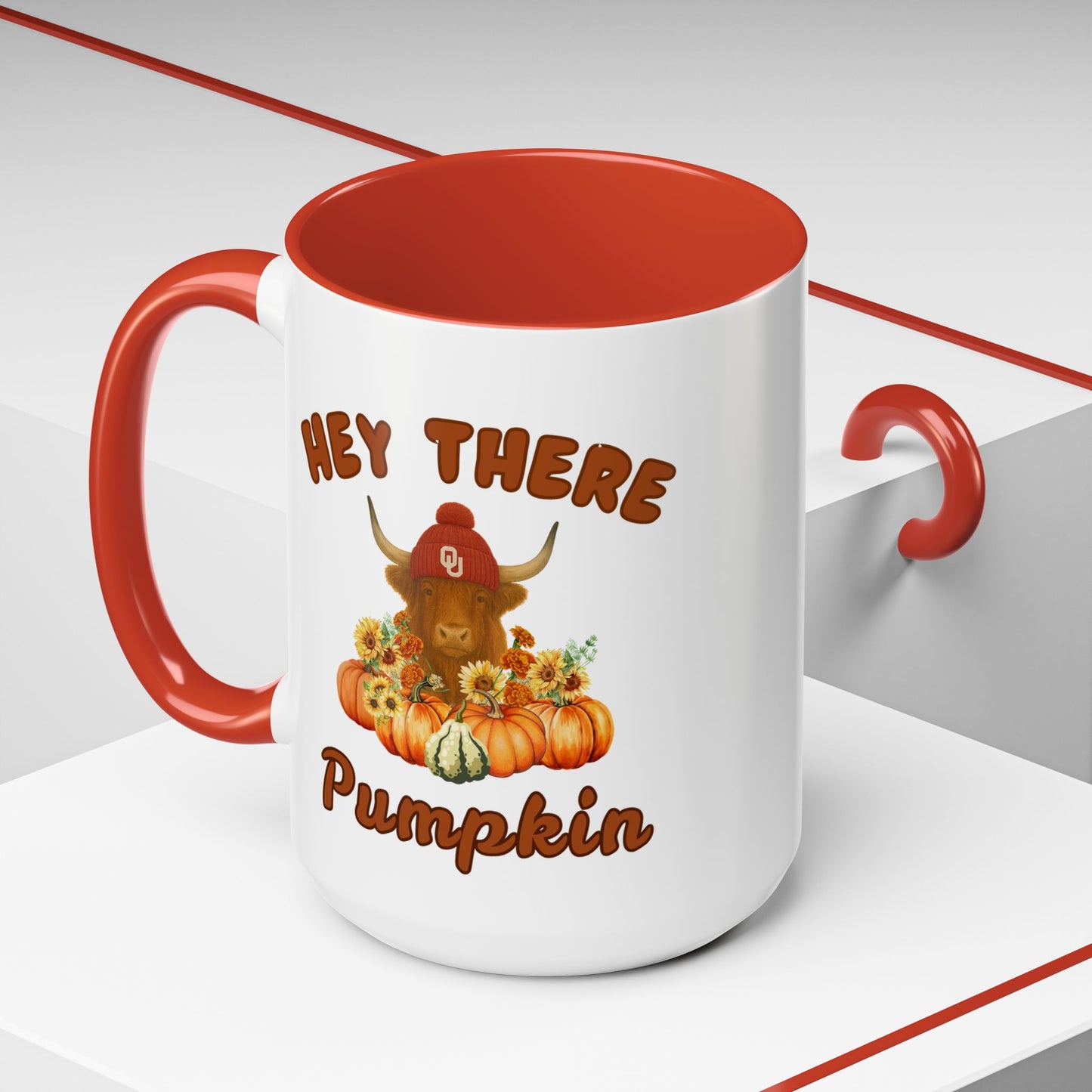 Highland Cow Sooner Fan Mug 11oz and 15oz Hey There Pumpkin Coffee Mug, Fall Gifts, Autumn Decor, Cute Pumpkin Mug, Seasonal Coffee Cups, Thanksgiving Mugs