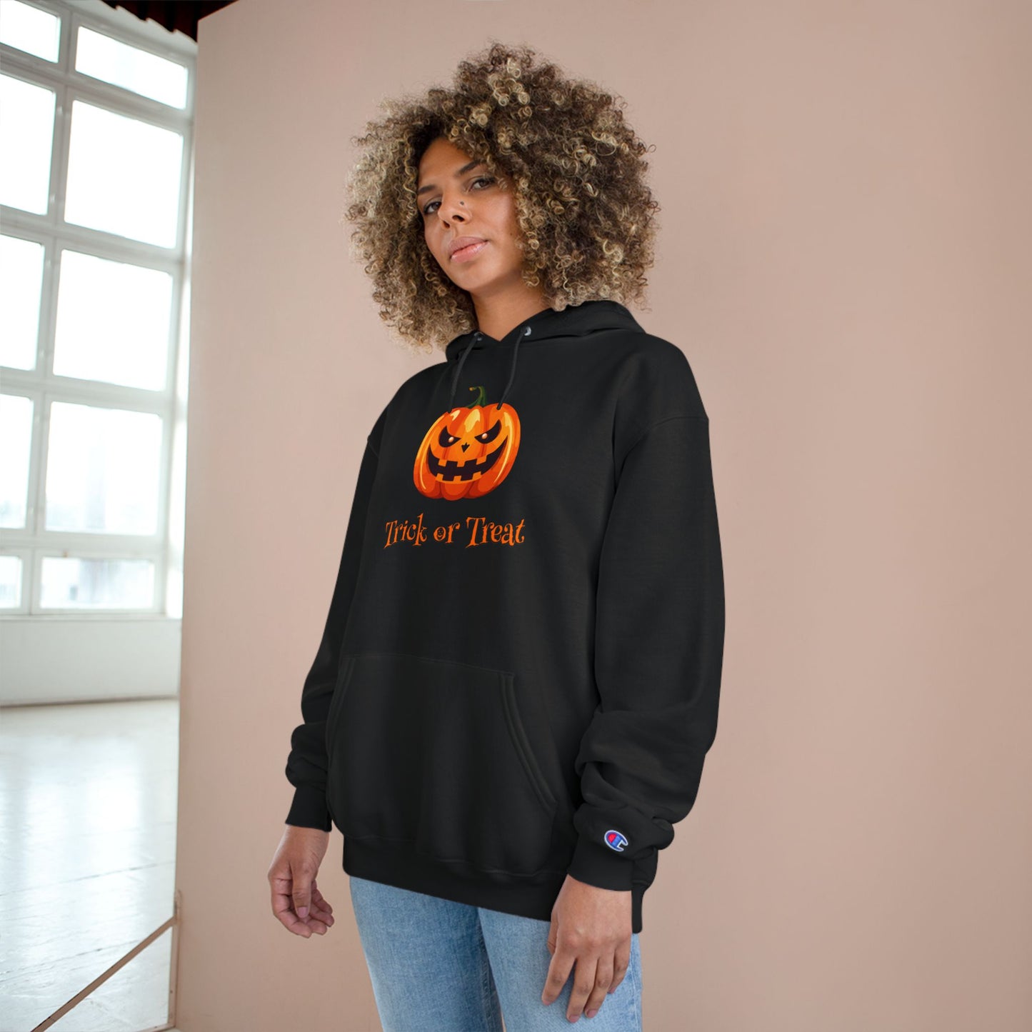 Trick or Treat Halloween Pumpkin Champion Hoodie, Trick or Treat Sweatshirt, Fall Fashion, Cozy Layering, Halloween Costume, Spooky Season