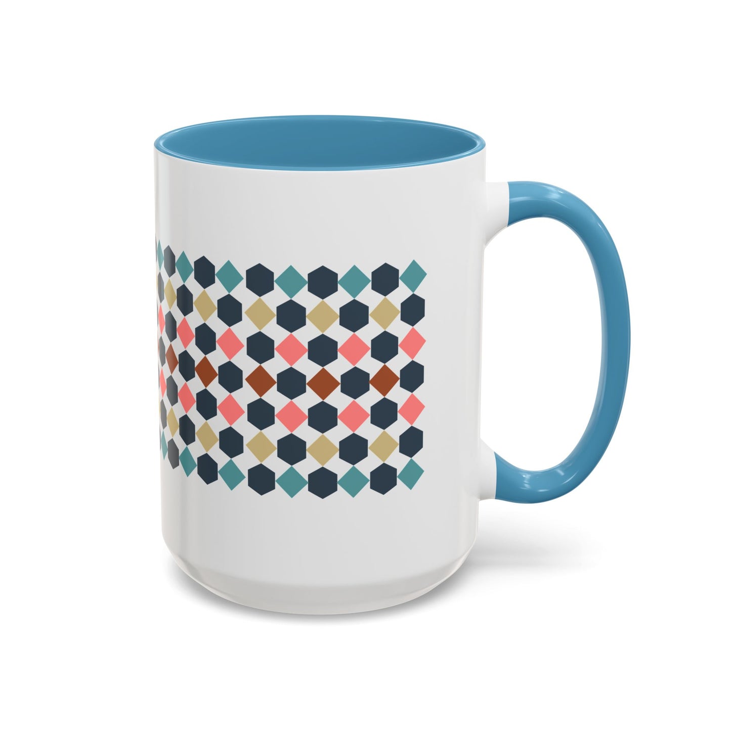 Hex Style Accent 11oz and 15oz Coffee Mug Geometric Pattern Ceramic Cup Gift for Coffee Lovers, Home Decor, Office Mug, Unique Kitchenware