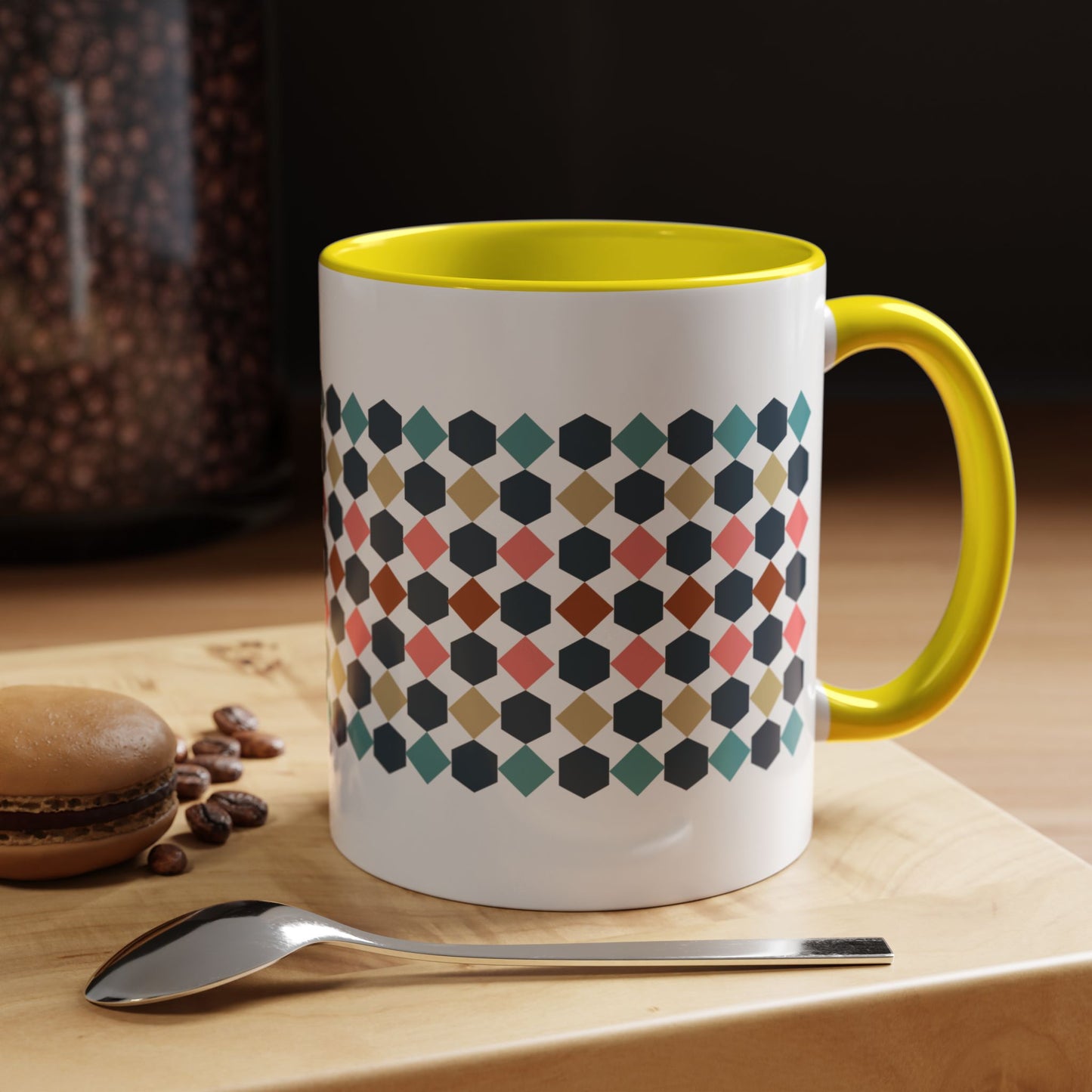 Hex Style Accent 11oz and 15oz Coffee Mug Geometric Pattern Ceramic Cup Gift for Coffee Lovers, Home Decor, Office Mug, Unique Kitchenware