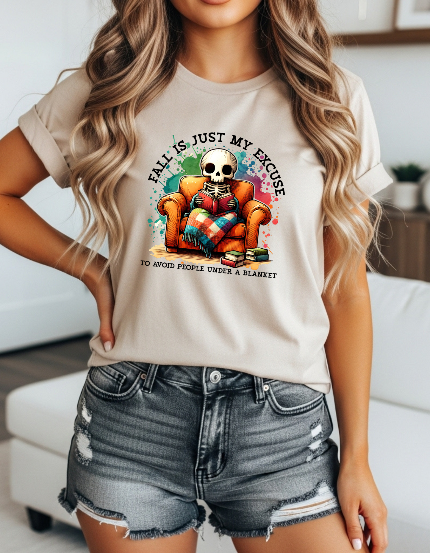 Fall is Just My Excuse to Hide from People Skeleton T-Shirt Halloween Skeleton Tee, Fall Excuse Shirt, Cozy Autumn Top, Unisex Graphic T-Shirt, Perfect for Halloween & Fall Celebrations
