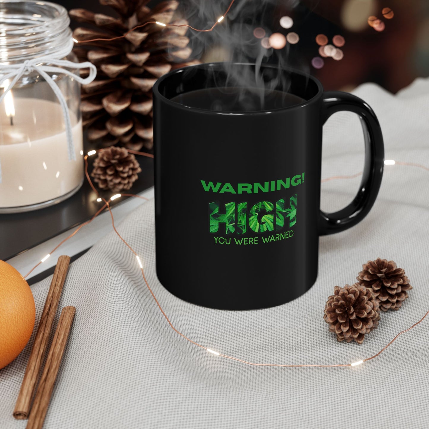 Warning HIGH Cannabis Coffee Mug - Fun Gift for Plant Lovers | Green Design, Holiday Gift, Office Decor, Unique Present, Geeky Cup