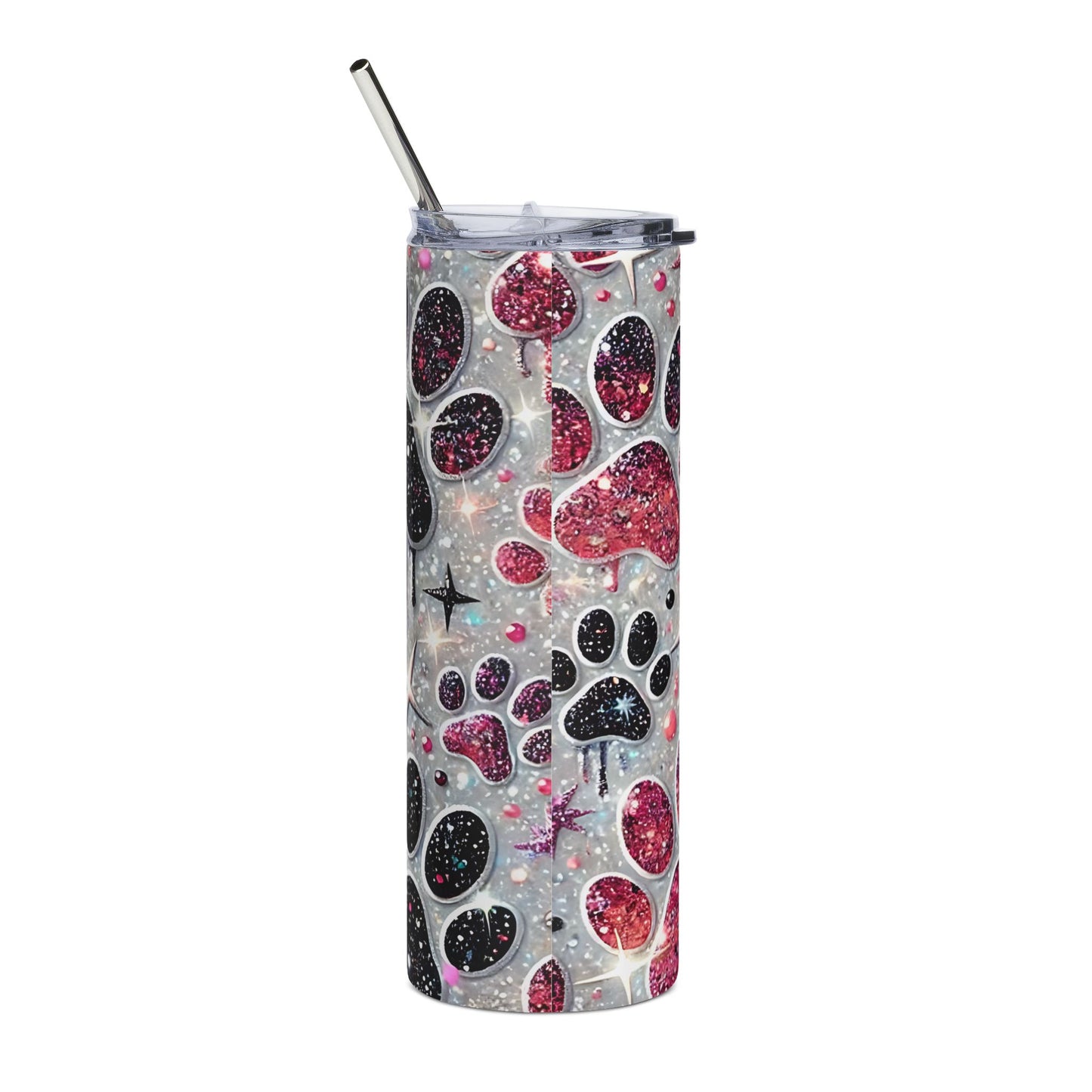 Sparkling Paw Print Stainless Steel Tumbler | 20oz | Pet Lover Gift | Travel Cup | Glitter Drinkware | Dog Mom | Animal Lover