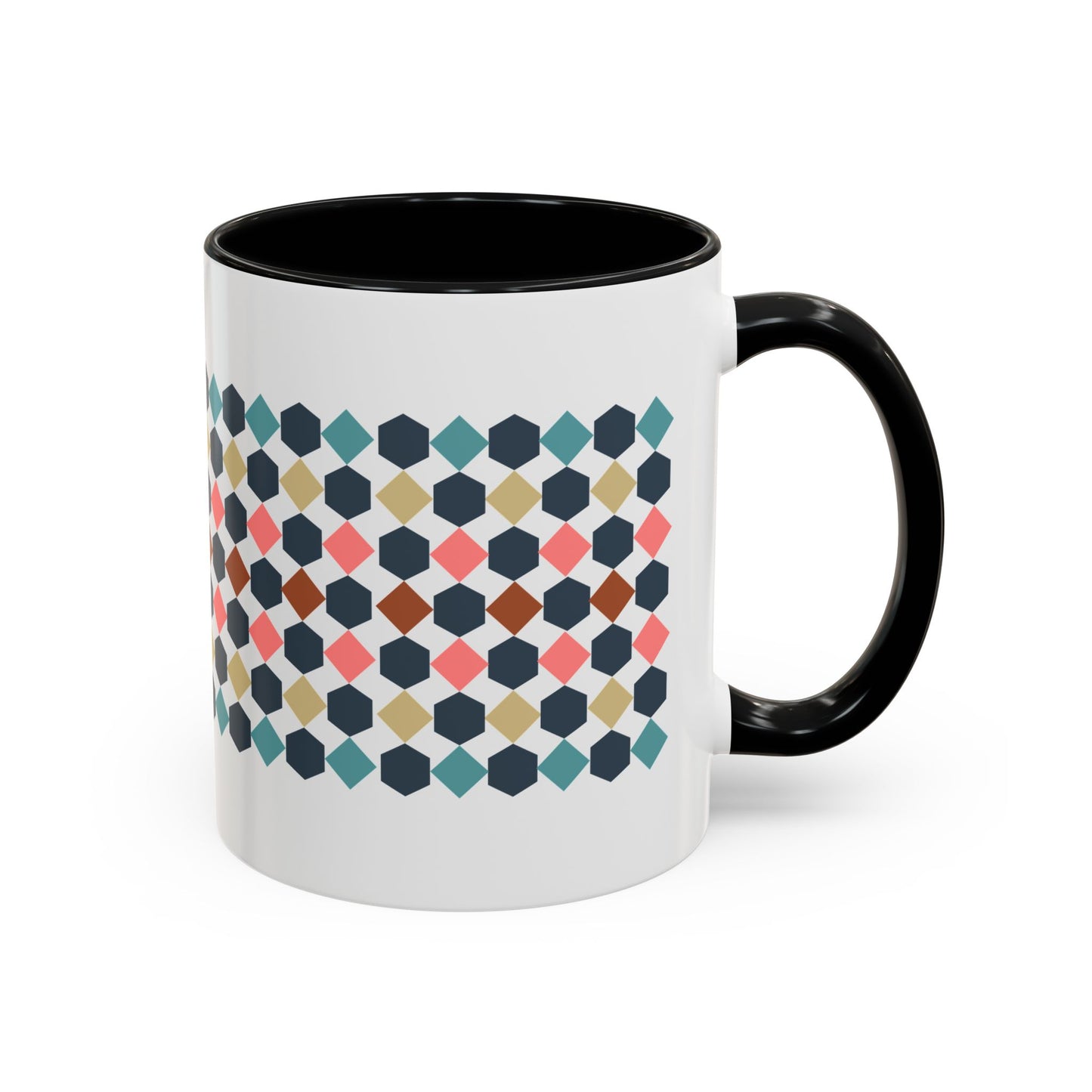 Hex Style Accent 11oz and 15oz Coffee Mug Geometric Pattern Ceramic Cup Gift for Coffee Lovers, Home Decor, Office Mug, Unique Kitchenware