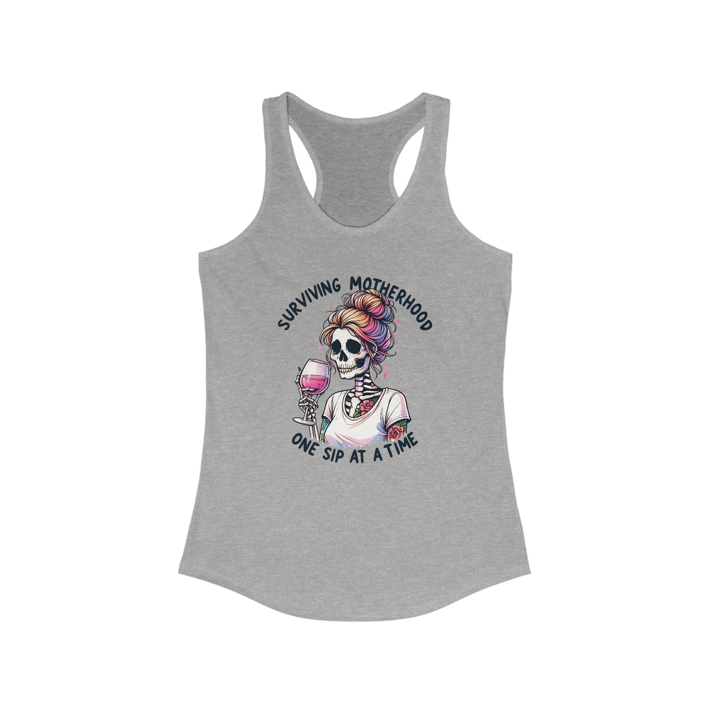 Surviving Motherhood Skeleton Racerback Tank, Funny Mom Gift, Workout Top, Summer Tee, Casual Wear, Gifts for New Moms