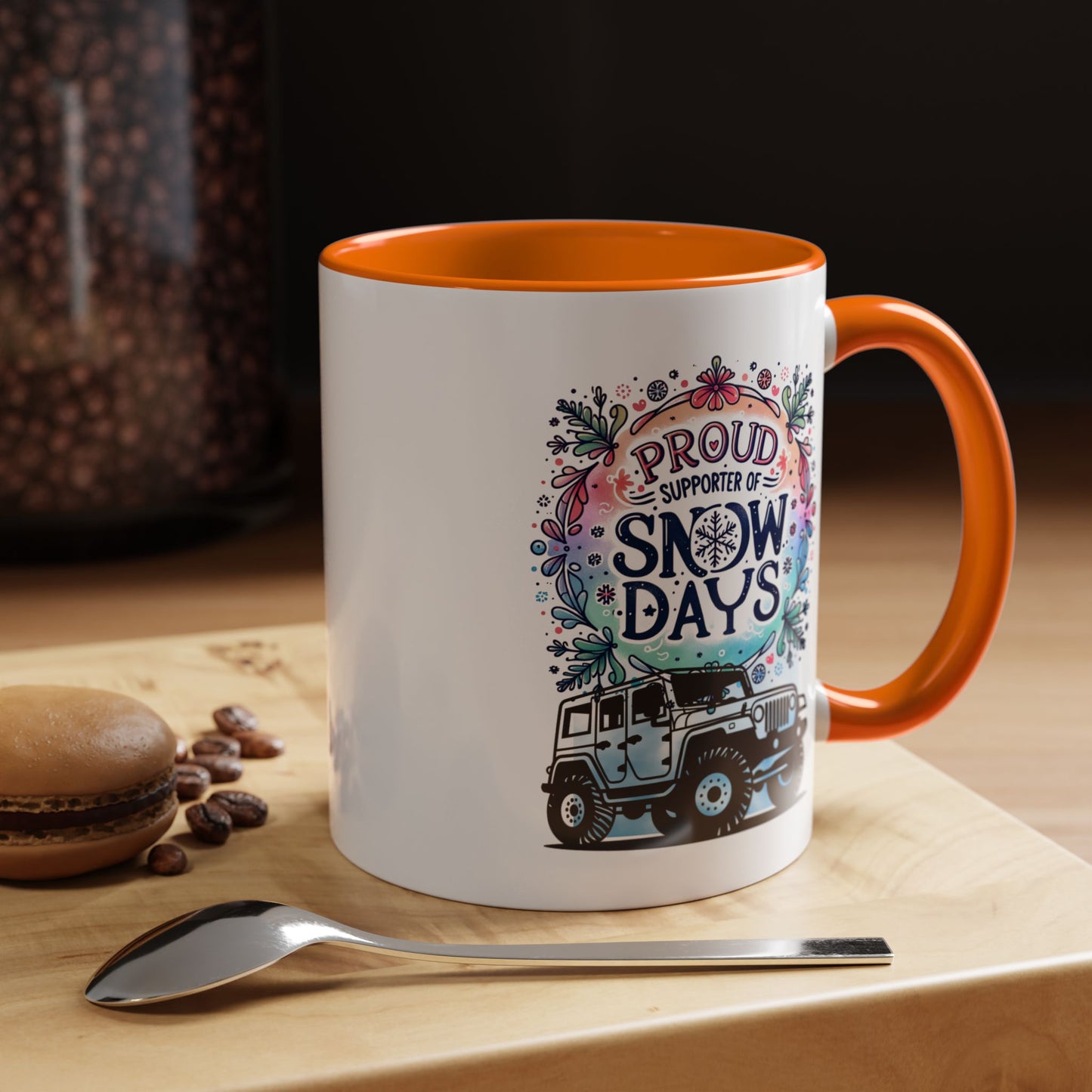 JEEP Coffee Mug Proud Supporter of Snow Days Jeep Coffee Mug, Accent Mug for Jeep Lovers, Winter Beverage Cup, Holiday Gift Idea, Fun Travel Mug