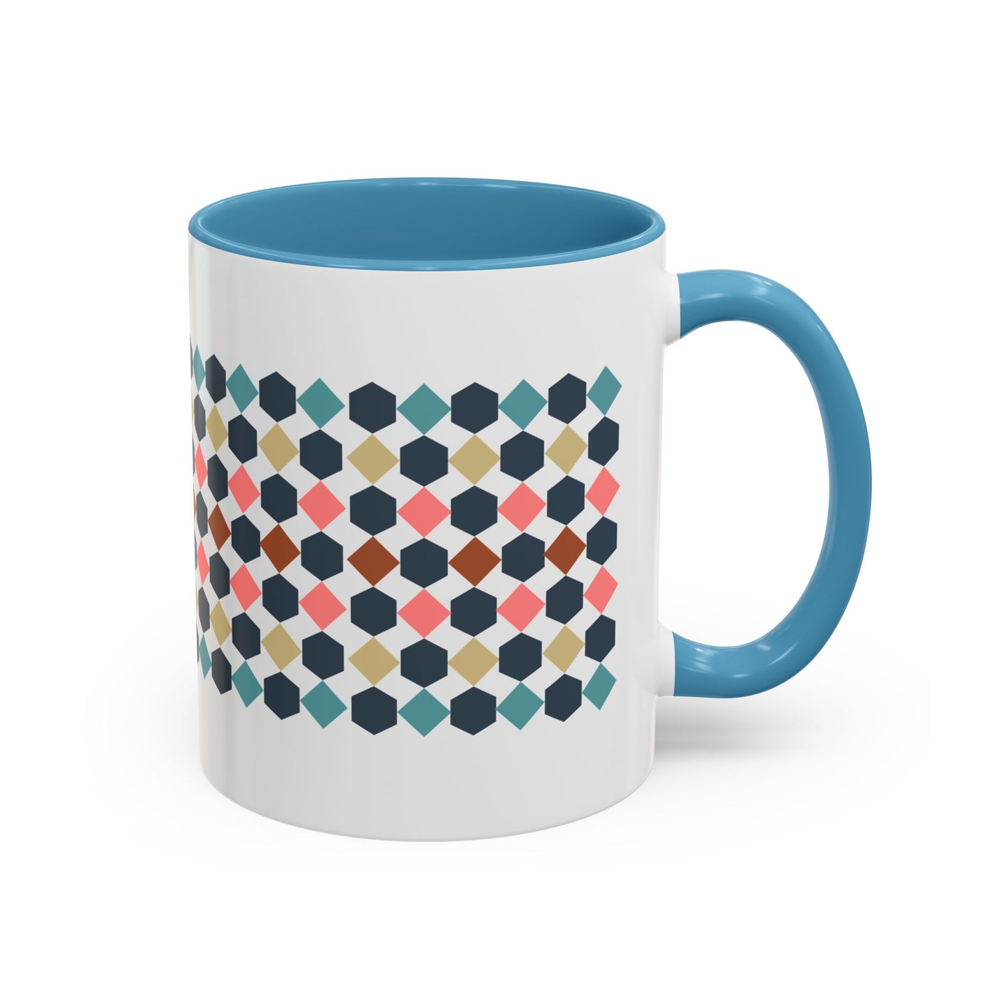Hex Style Accent 11oz and 15oz Coffee Mug Geometric Pattern Ceramic Cup Gift for Coffee Lovers, Home Decor, Office Mug, Unique Kitchenware