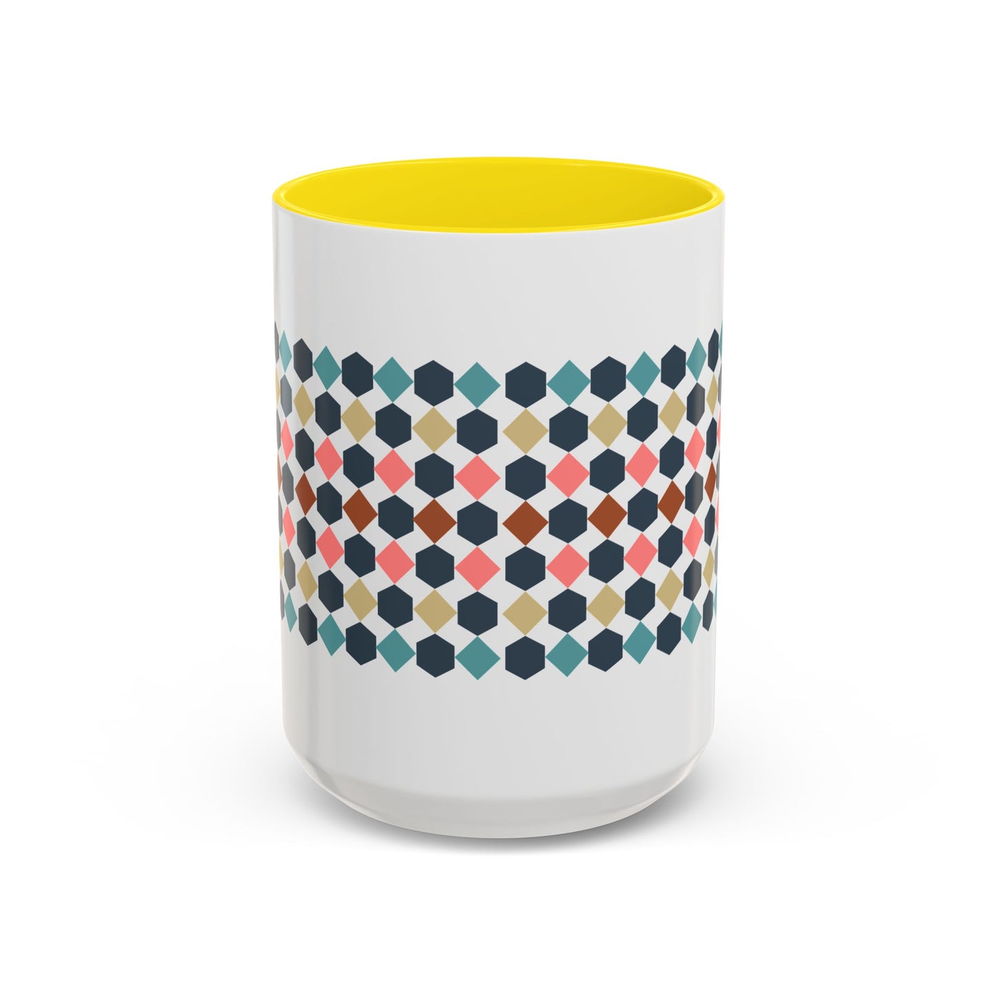 Hex Style Accent 11oz and 15oz Coffee Mug Geometric Pattern Ceramic Cup Gift for Coffee Lovers, Home Decor, Office Mug, Unique Kitchenware