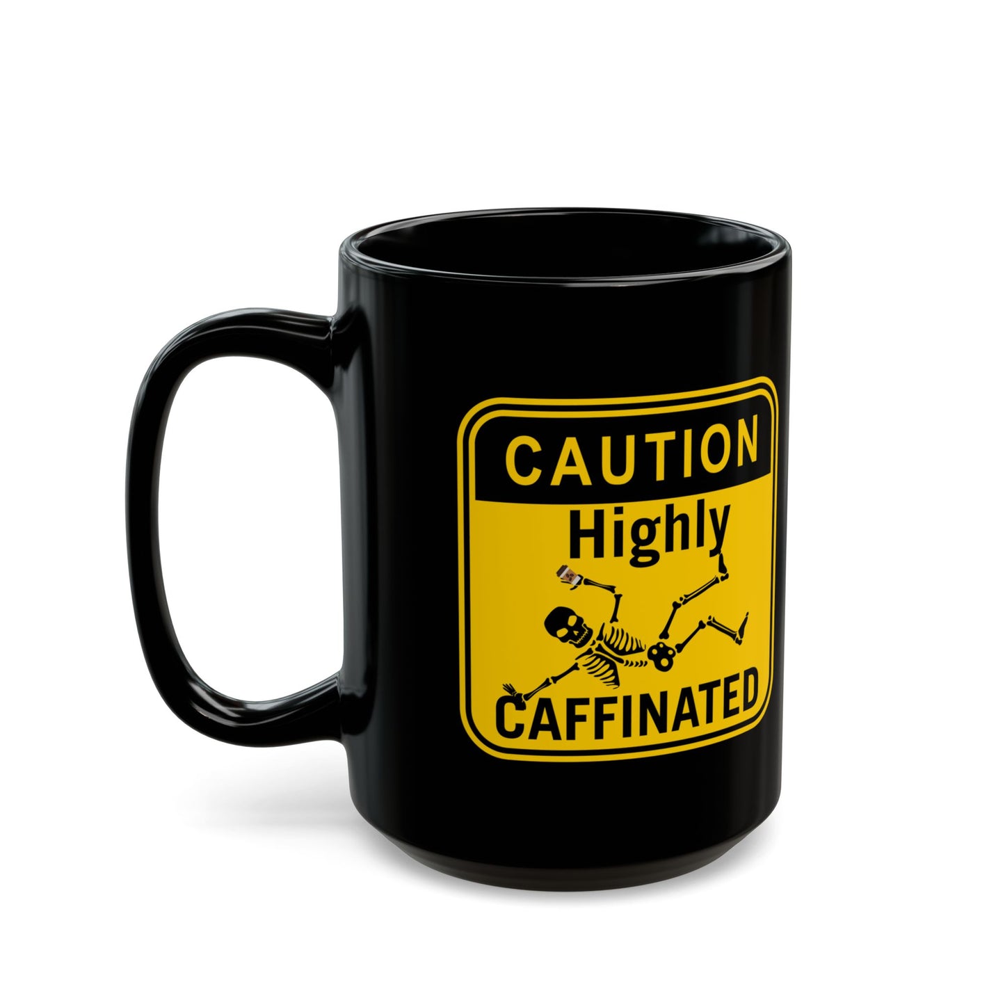 Funny Coffee Cup 11oz 15oz Caution: Caffeine Contents Black Mug, Funny Coffee Cup, Gift for Coffee Lovers, Office Mug, Unique Drinkware