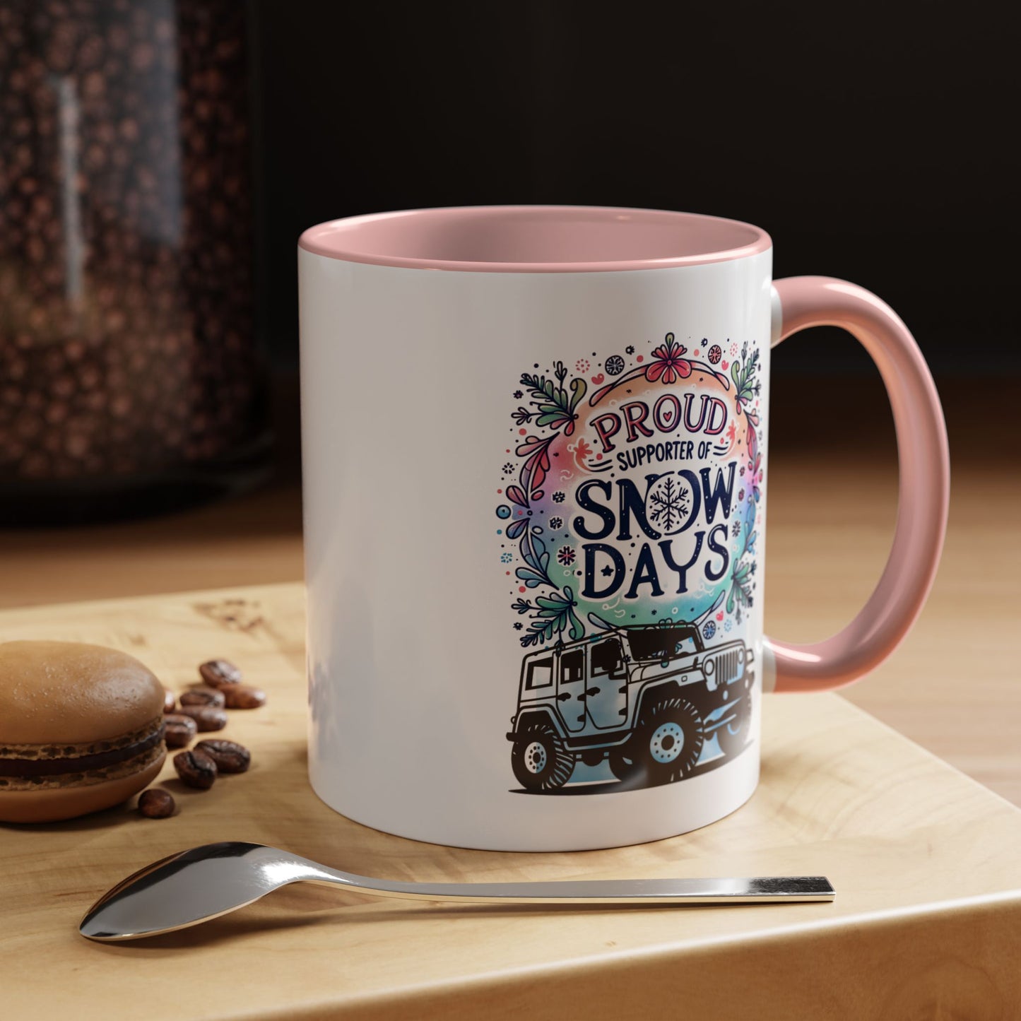 JEEP Coffee Mug Proud Supporter of Snow Days Jeep Coffee Mug, Accent Mug for Jeep Lovers, Winter Beverage Cup, Holiday Gift Idea, Fun Travel Mug