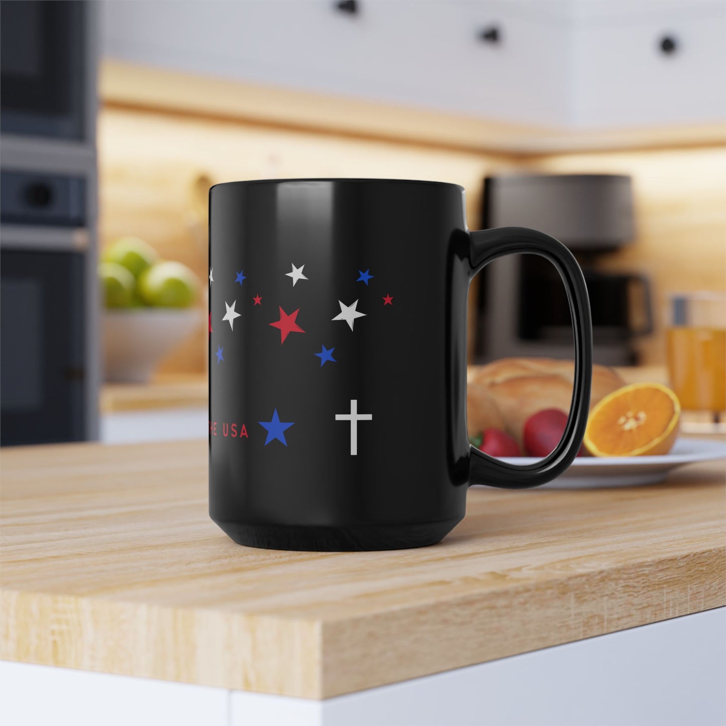 Patriotic Coffee Mug - God Bless the USA, Star-Spangled, 4th of July Gift, Christian Mug, Red White Blue Decor, Veteran Appreciation