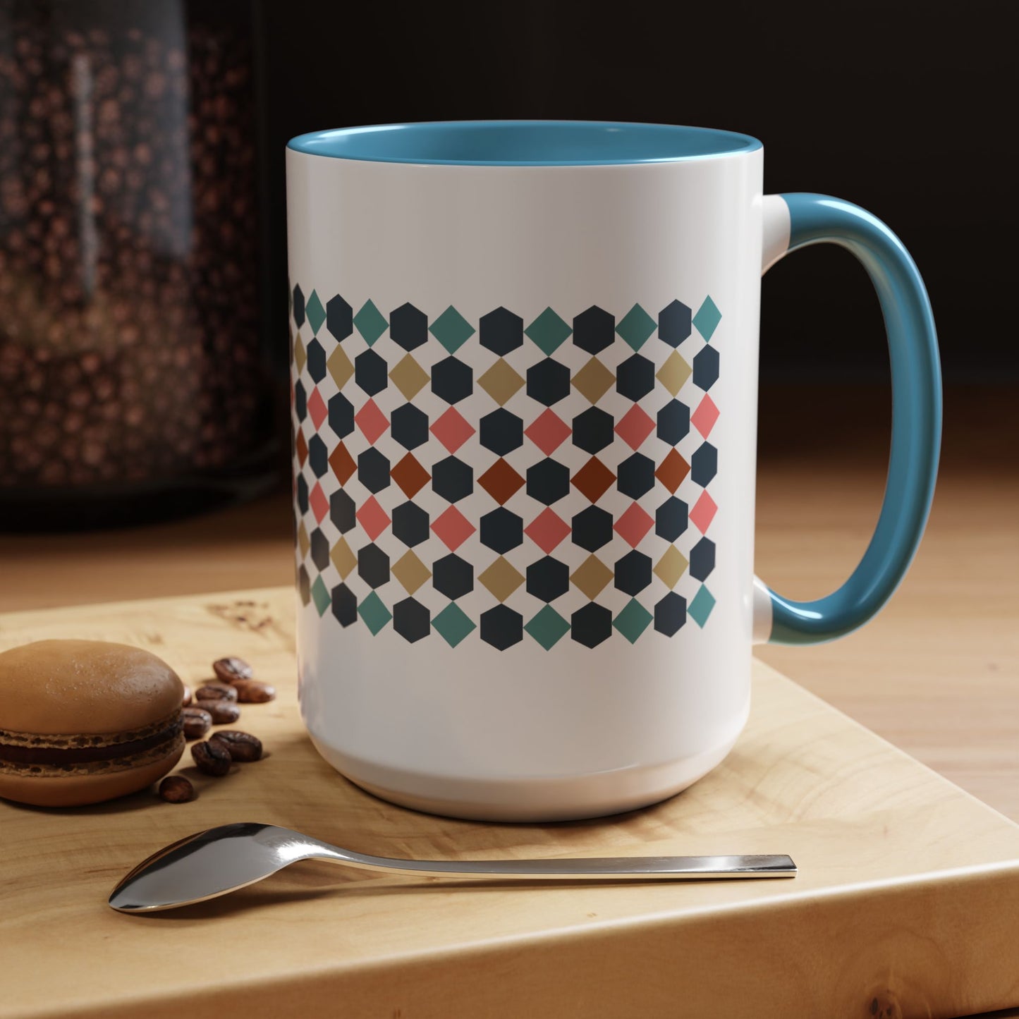 Hex Style Accent 11oz and 15oz Coffee Mug Geometric Pattern Ceramic Cup Gift for Coffee Lovers, Home Decor, Office Mug, Unique Kitchenware