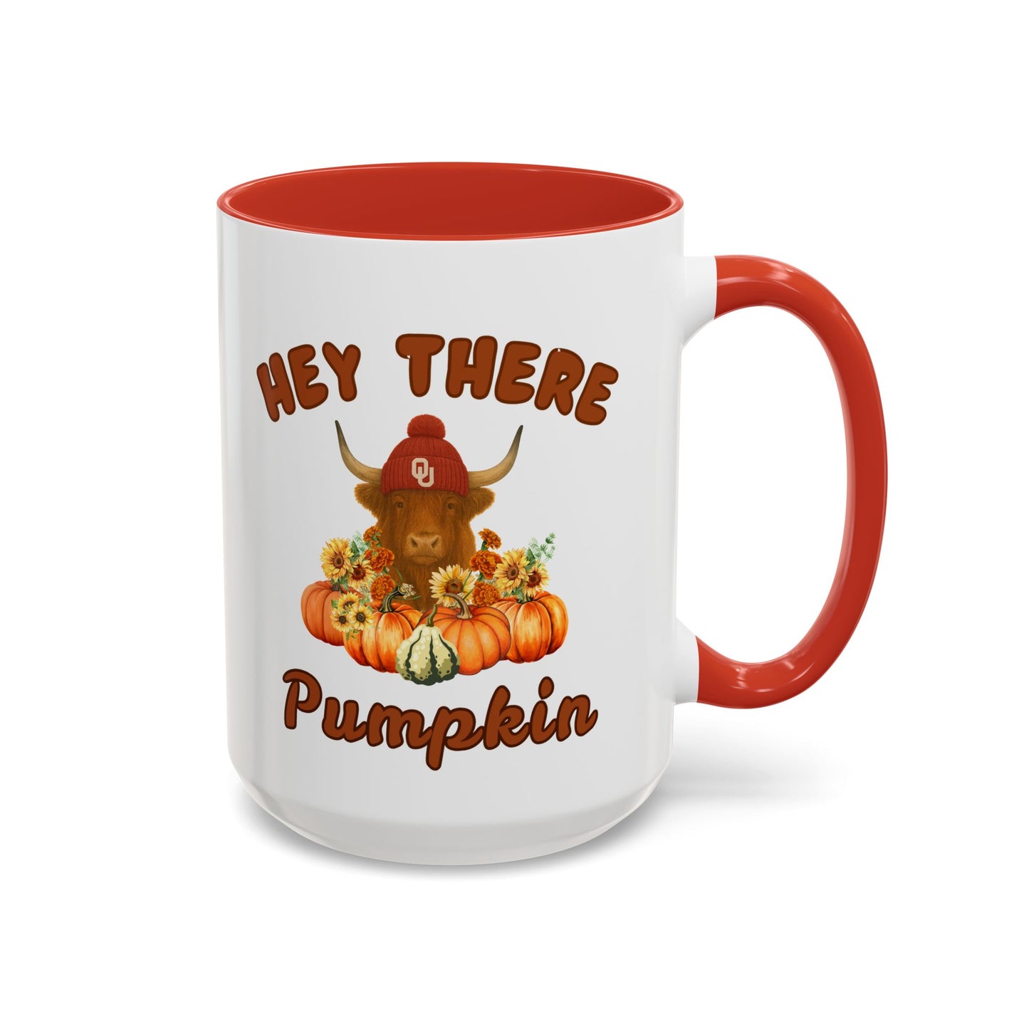 Highland Cow Sooner Fan Mug 11oz and 15oz Hey There Pumpkin Coffee Mug, Fall Gifts, Autumn Decor, Cute Pumpkin Mug, Seasonal Coffee Cups, Thanksgiving Mugs