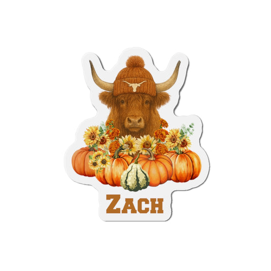 Highland Cow Longhorns Fan Personalized Die-Cut Magnet Fall Decor, Custom Name Magnet, Kitchen Fridge Art, Cow Decor, Harvest Gifts