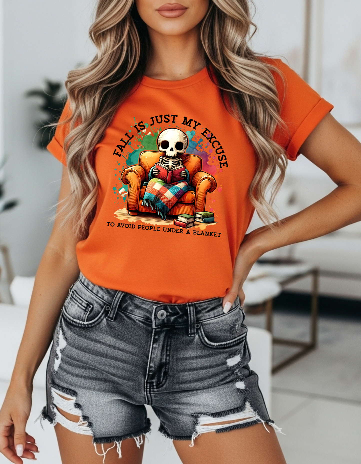 Fall is Just My Excuse to Hide from People Skeleton T-Shirt Halloween Skeleton Tee, Fall Excuse Shirt, Cozy Autumn Top, Unisex Graphic T-Shirt, Perfect for Halloween & Fall Celebrations