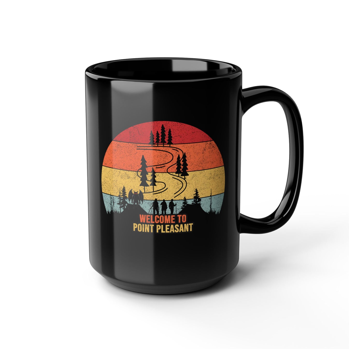 Welcome to Point Pleasant Vintage Black 15oz Mug Retro Coffee Cup Gift for Locals and Tourists Travel Souvenir Camper's Beverage Holder