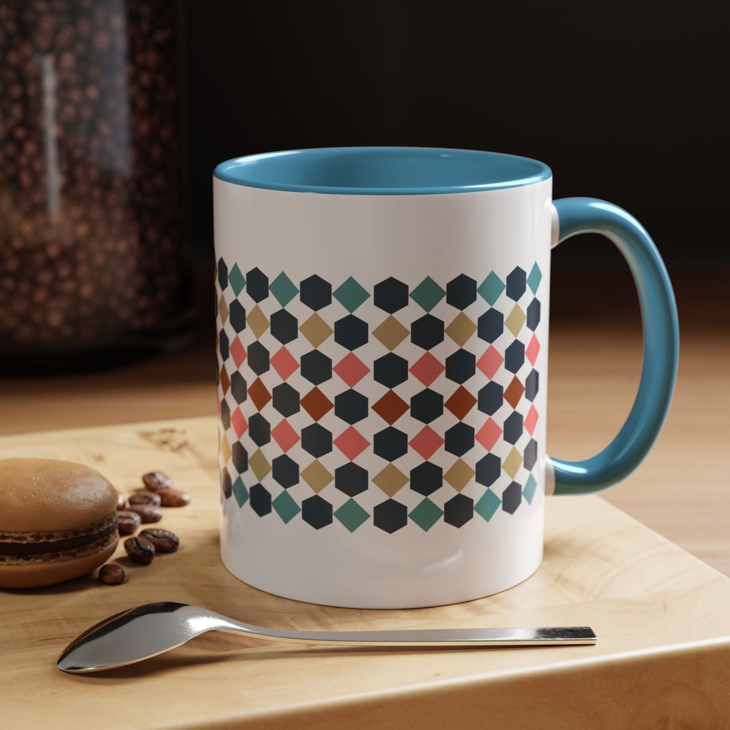 Hex Style Accent 11oz and 15oz Coffee Mug Geometric Pattern Ceramic Cup Gift for Coffee Lovers, Home Decor, Office Mug, Unique Kitchenware