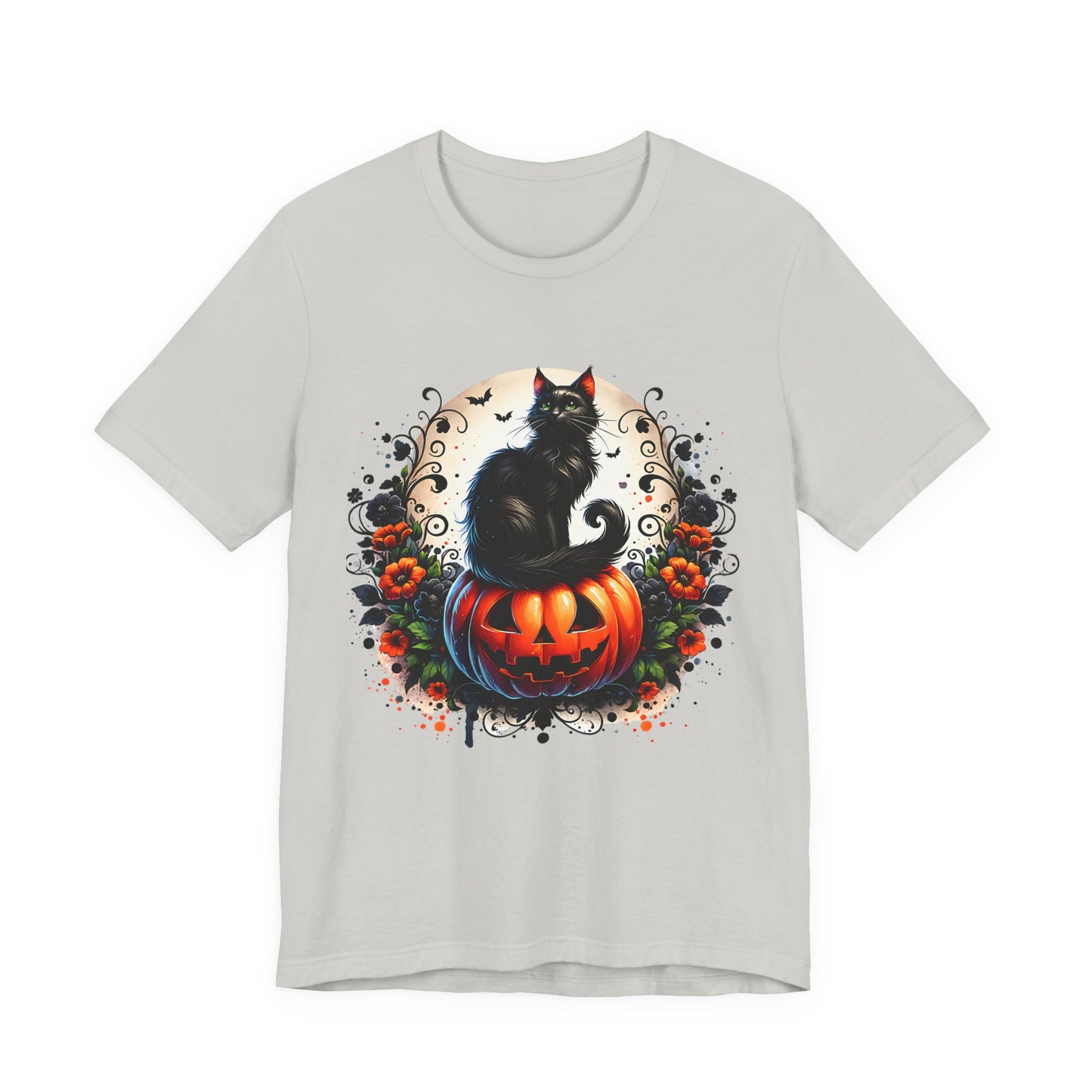 Halloween Black Cat T-Shirt, Unisex Jersey Short Sleeve Shirt, Spooky Fall Fashion, Cat Lover Gift, Autumn Celebrations, Halloween Shirt