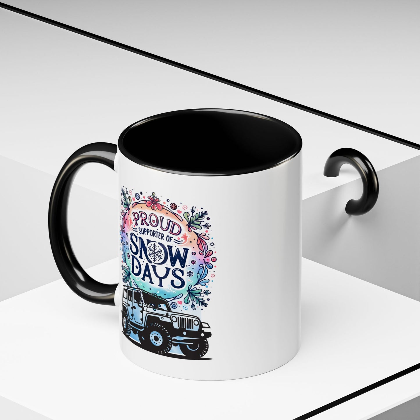 JEEP Coffee Mug Proud Supporter of Snow Days Jeep Coffee Mug, Accent Mug for Jeep Lovers, Winter Beverage Cup, Holiday Gift Idea, Fun Travel Mug