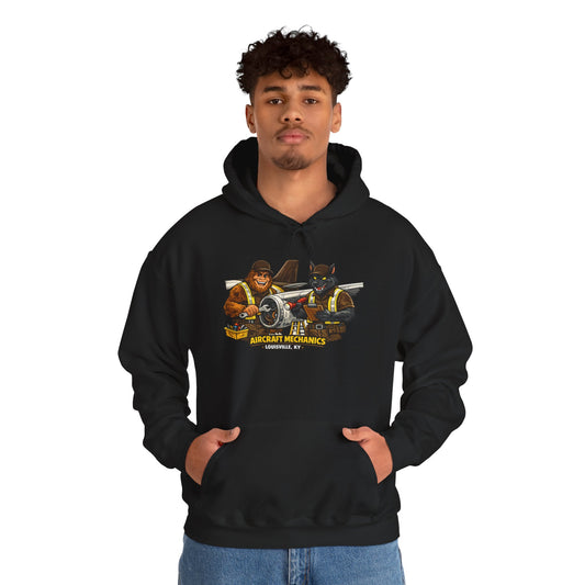 Aviation Mechanics Hoodie — Vintage Airplane Crew Pullover (Aircraft Mechanics, Engine Repair)