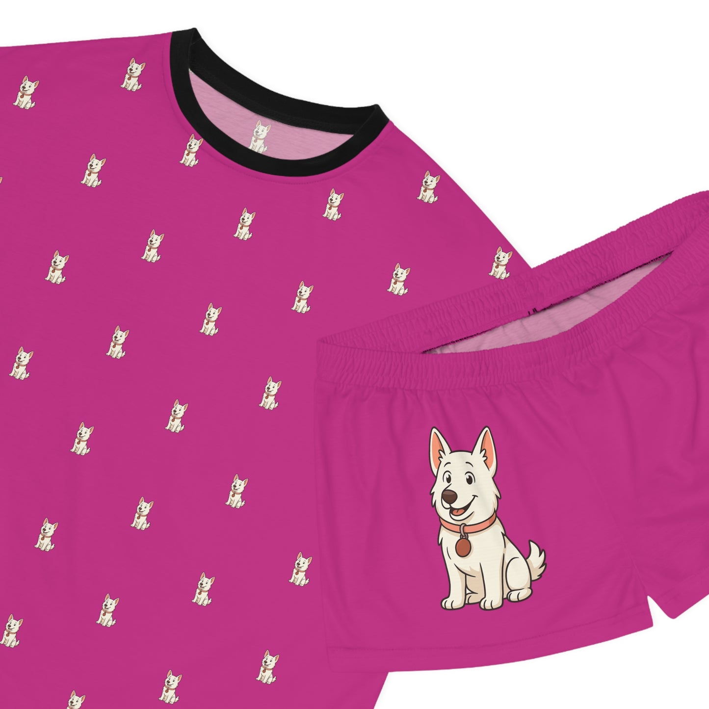 White German Shephard Pajama Set Dark Pink Animal Lover PJs Comfortable Sleepwear Summer Loungewear Gift for Pet Owners Cozy Nights