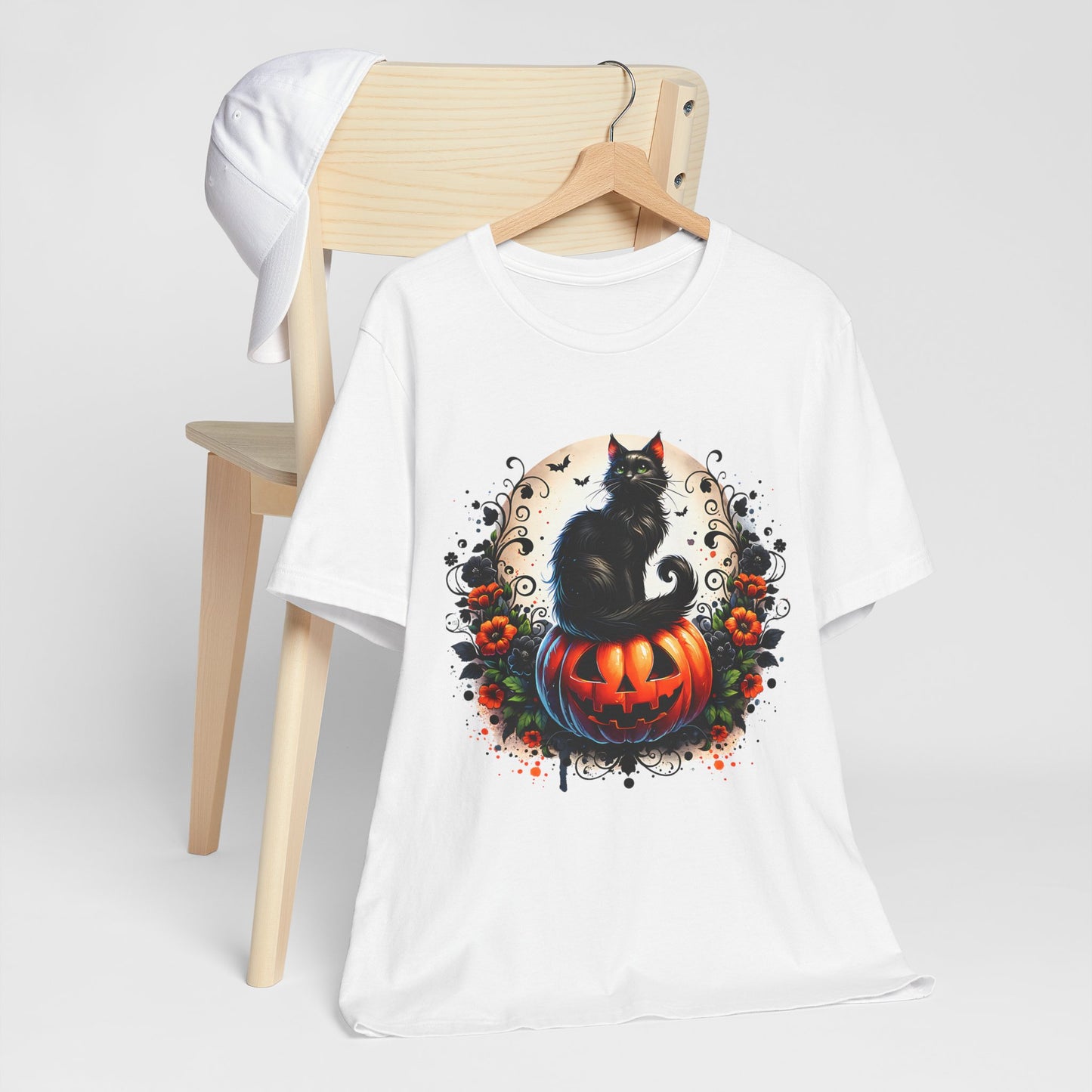 Halloween Black Cat T-Shirt, Unisex Jersey Short Sleeve Shirt, Spooky Fall Fashion, Cat Lover Gift, Autumn Celebrations, Halloween Shirt