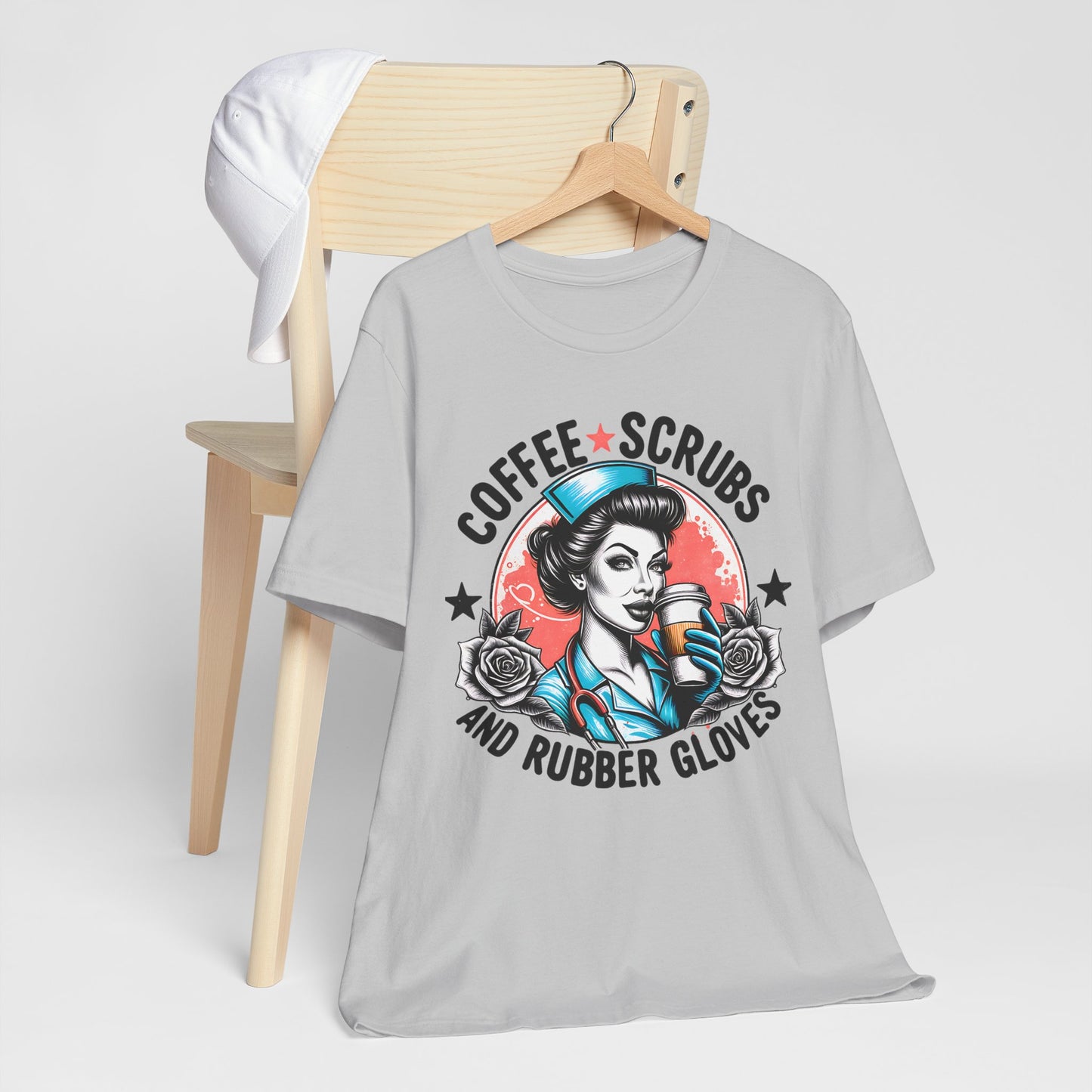 Coffee Scrubs and Rubber Gloves Bella Canvas Tee Fun Medical Profession Shirt, Gift for Nurses, Healthcare Workers, Birthday, Medical Humor