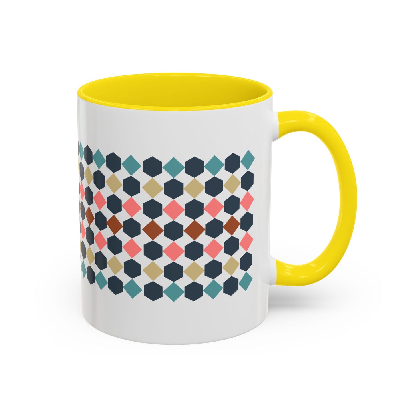 Hex Style Accent 11oz and 15oz Coffee Mug Geometric Pattern Ceramic Cup Gift for Coffee Lovers, Home Decor, Office Mug, Unique Kitchenware