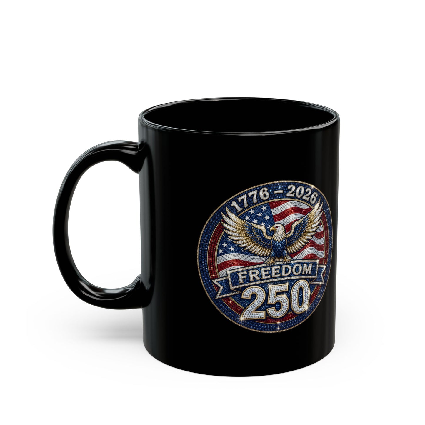 Freedom 250 Sparkle Emblem 11oz or 15oz Black Mug